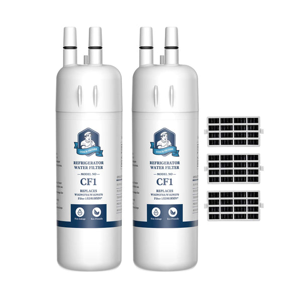 CoachFilters EDR1RXD1 W10295370A 9081 Refrigerator Water Filter with Air Filter, 2Pack