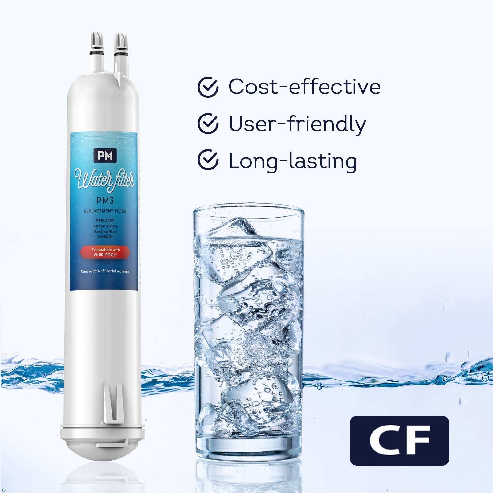 CF EDR3RXD1 Refrigerator Water Filter, 4396841, 4396710, 2Pack